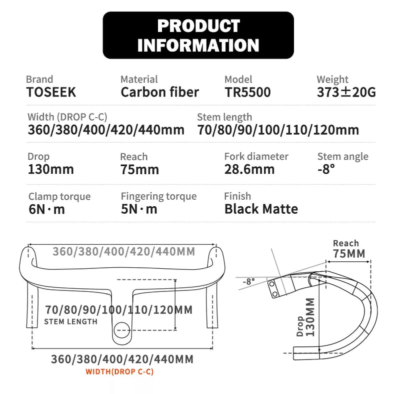 Guidão Integrado de carbono NEW TOSEEK TR5500 para SPEED