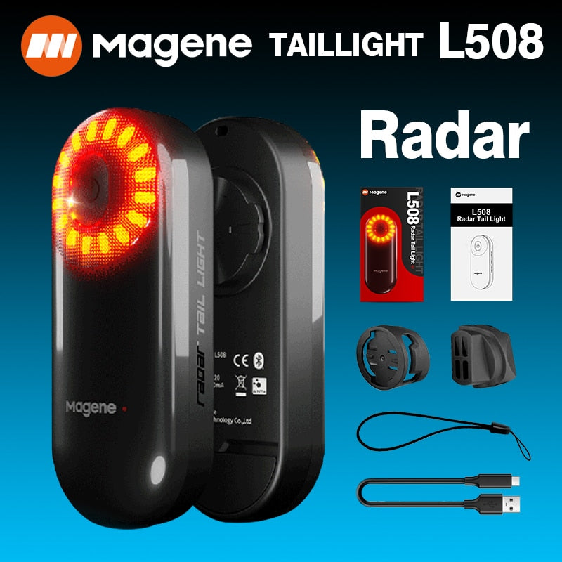 Magene Radar Tail Light L508 Radar veicular +Lâmpada LED com sensor de freio traseiro à prova d'água c/ carregamento USB