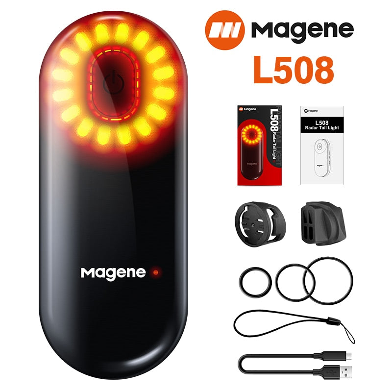 Magene Radar Tail Light L508 Radar veicular +Lâmpada LED com sensor de freio traseiro à prova d'água c/ carregamento USB