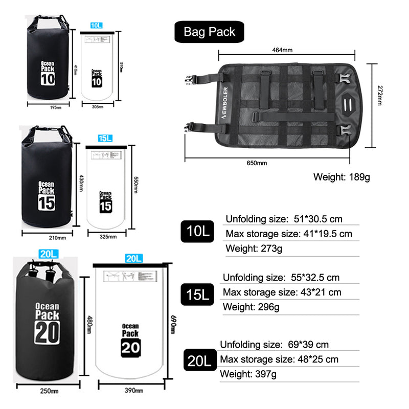 Kit 2 Peças - 1 Bolsa NEWBOLER 15L + Naylon de amarração da bolsa no guidão da bicicleta à prova d'água