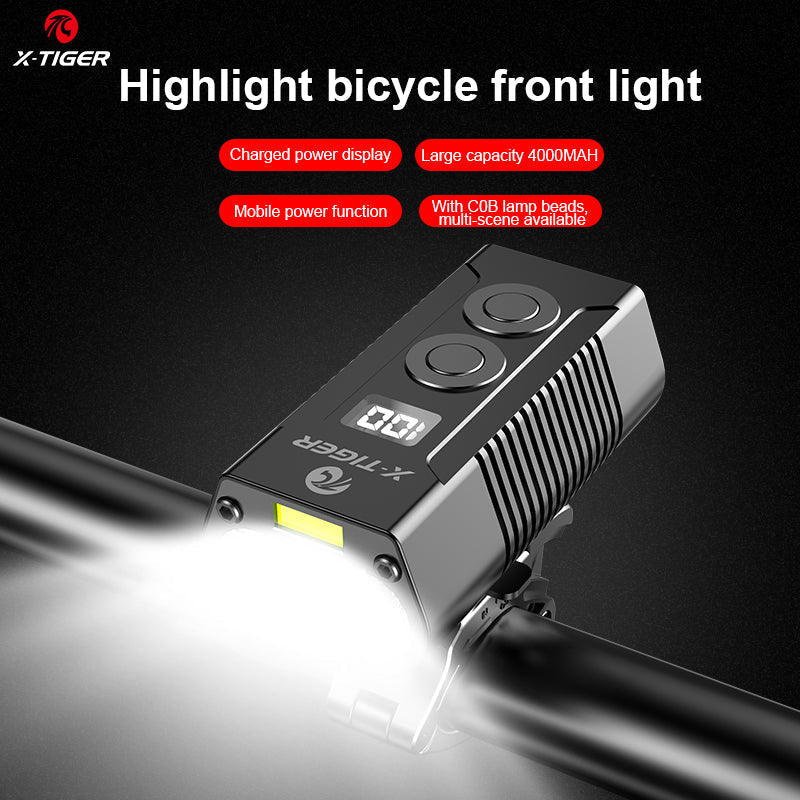 Farol de bicicleta X-Tiger QD-1001 com Power Bank Recarregável LED 1800Lumen/4000mAh