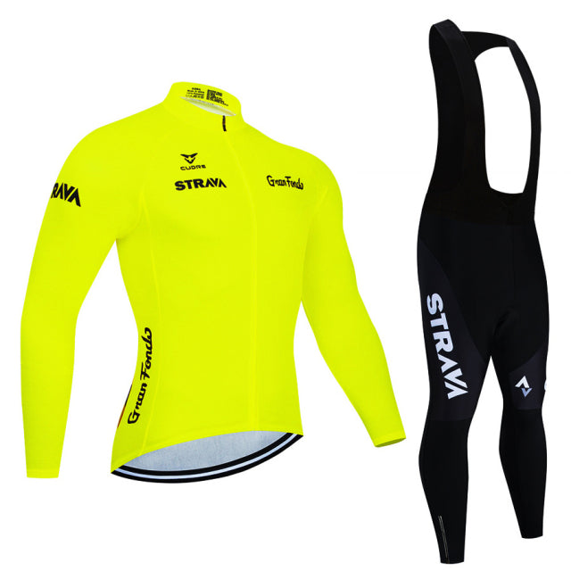 Conjunto longo de ciclismo STRAVA (Calça + Camisa manga longa) para MTB/SPEED com GEL 20D