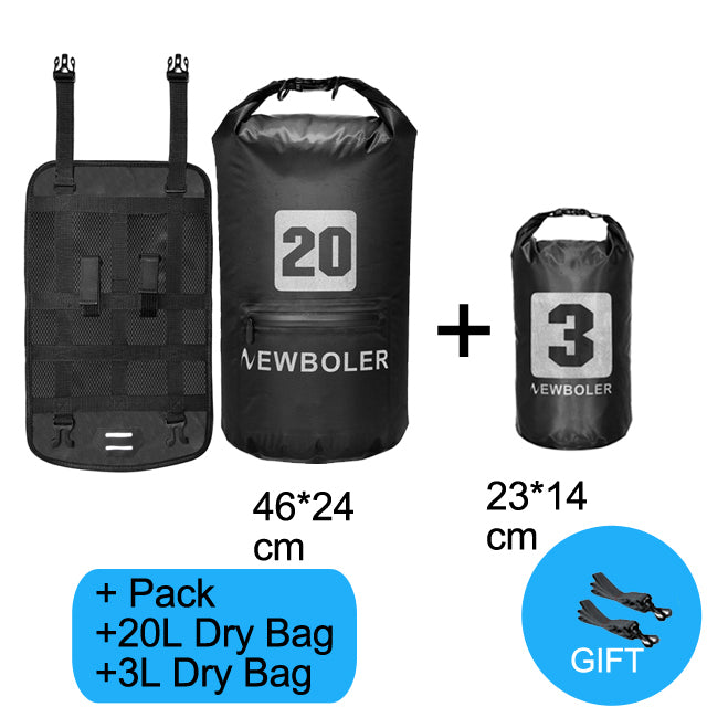 Kit Bolsa NEWBOLER 20L + Bolsa NEWBOLER 3L + Naylon de amarração da bolsa no guidão da bicicleta à prova d'água