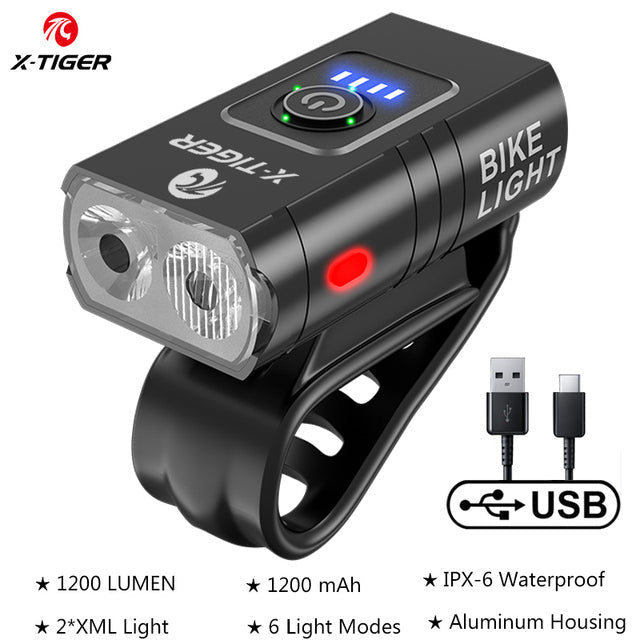 Farol de bicicleta X-Tiger  QD-0201 com Power Bank Recarregável LED 1200Lumen/1200mAh