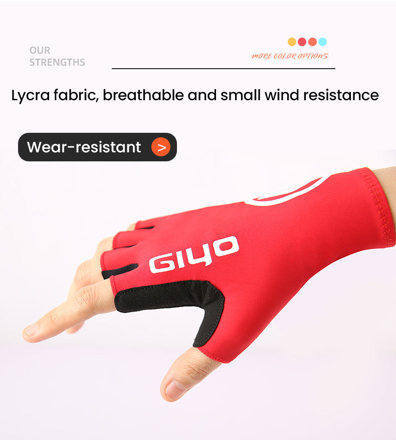 Luvas de ciclismo GIYO meio dedo em tecido de lycra. Unisex